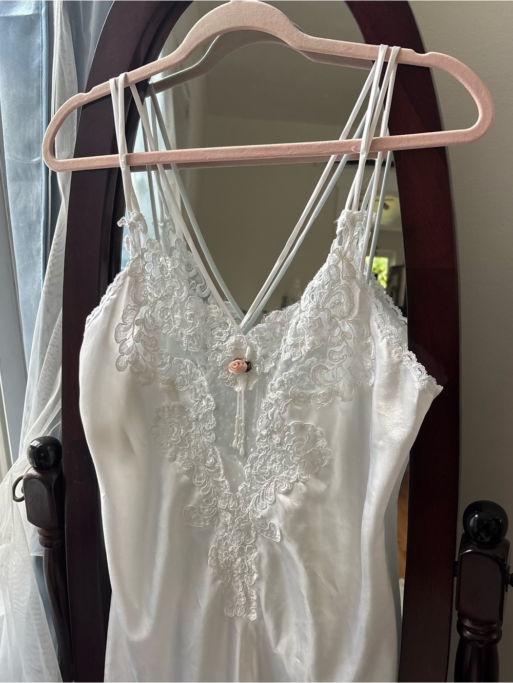Delicate Lace-Trim Satin Chemise slip dress